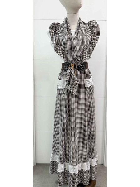 CONJUNTO FALDA Y PIQUILLO VICHY MARRÓN 2